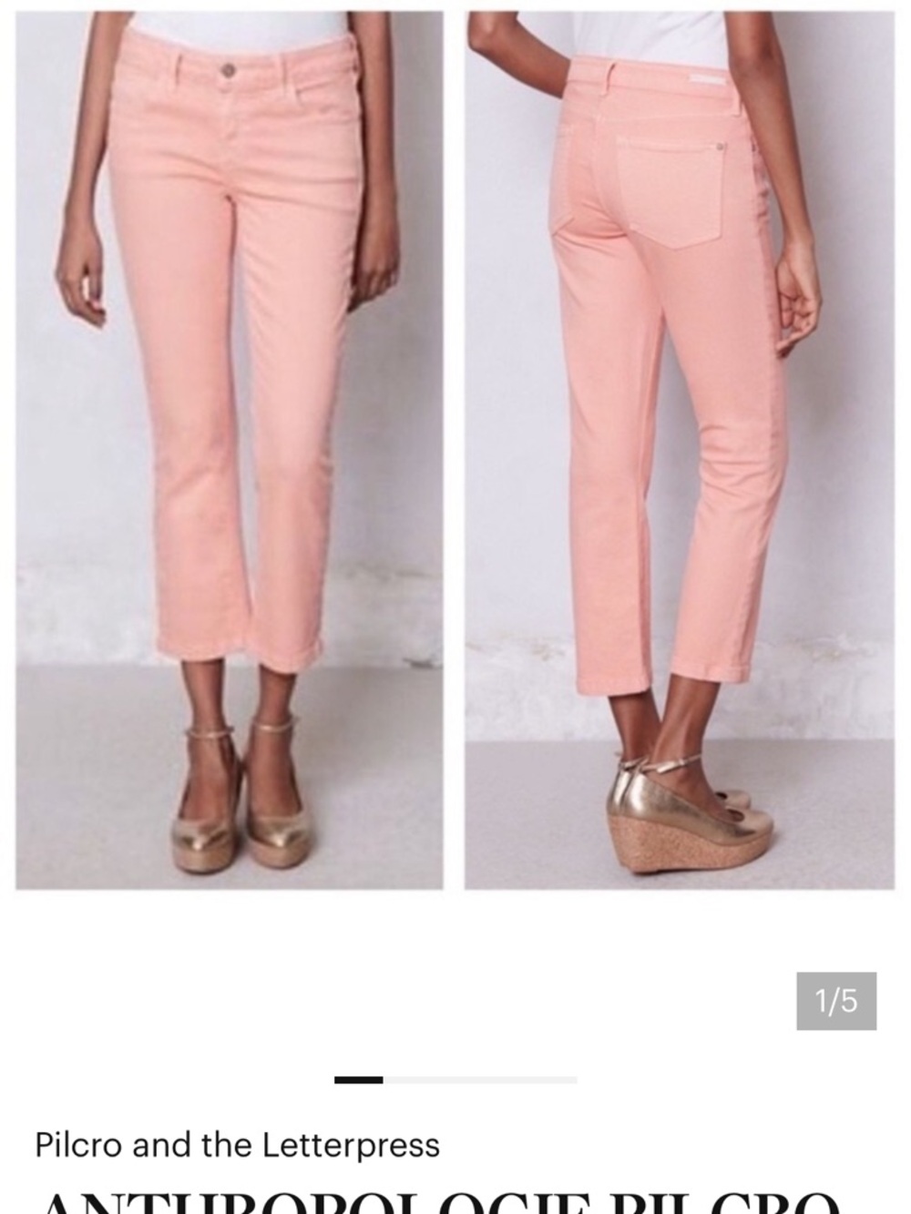 Pilcro & the Letterpress Anthropologie “Stet” Cropped Jeans Peach Size 32